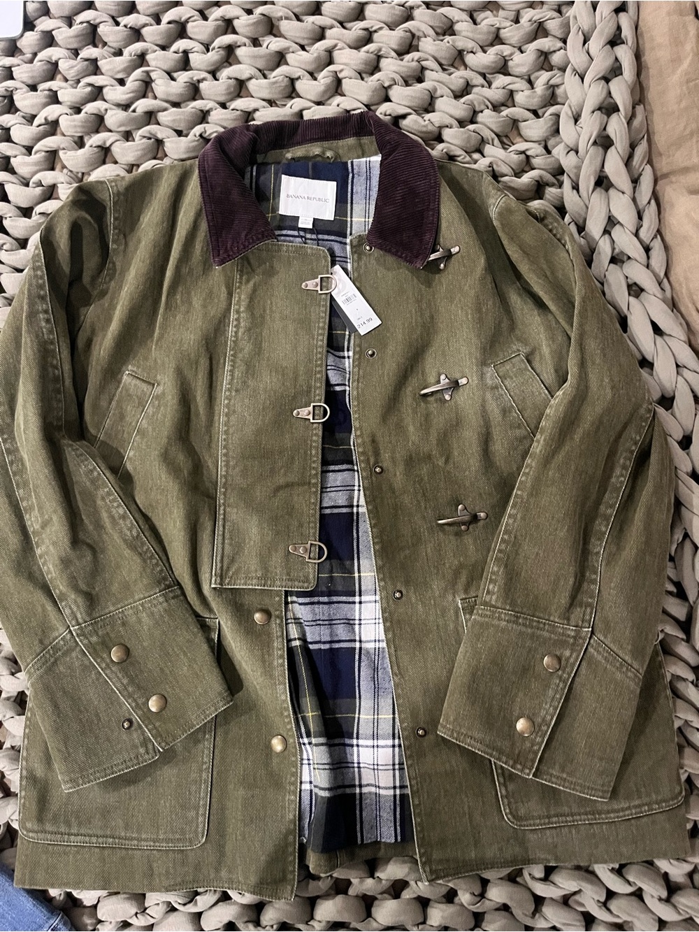Banana Republic Olive Green Field Jacket with Corduroy Collar